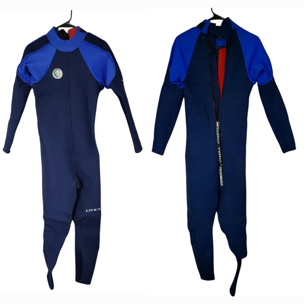 Vtg ONeill Neoprene Wetsuit S Men‎ Blue Red Back Zip Full Body Scuba Snorkel USA